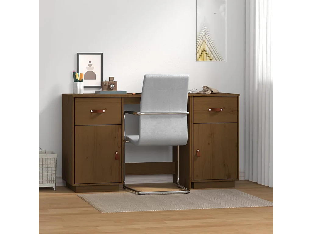 Secretária com armários 135x50x75 cm pinho maciço castanho mel