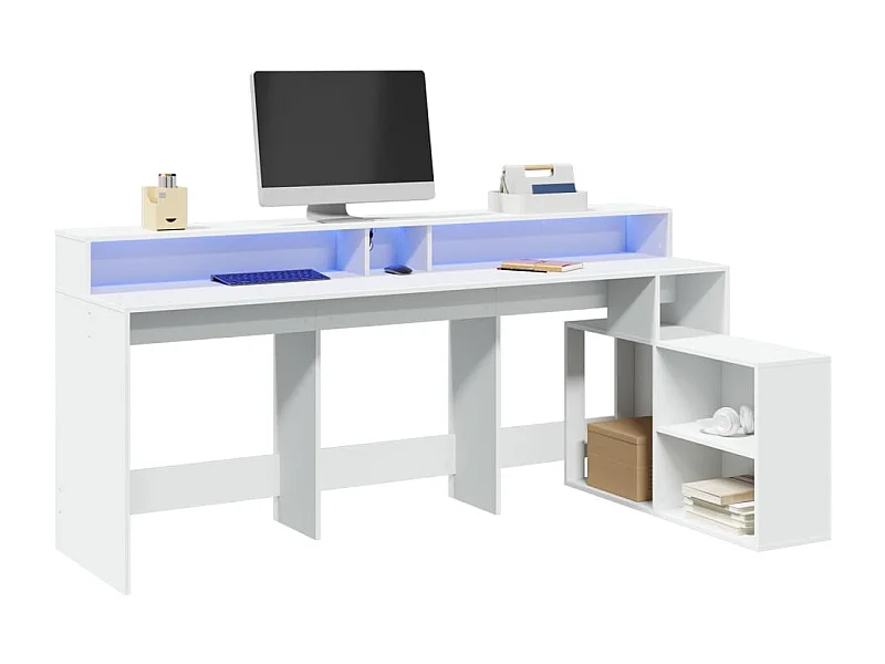 Bureau avec lumières LED blanc 200x104x91 cm bois d'ingénierie