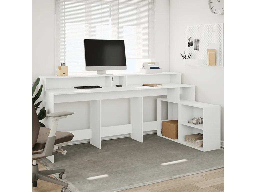 Scrivania con Luci LED Bianca 200x104x91 cm in Truciolato