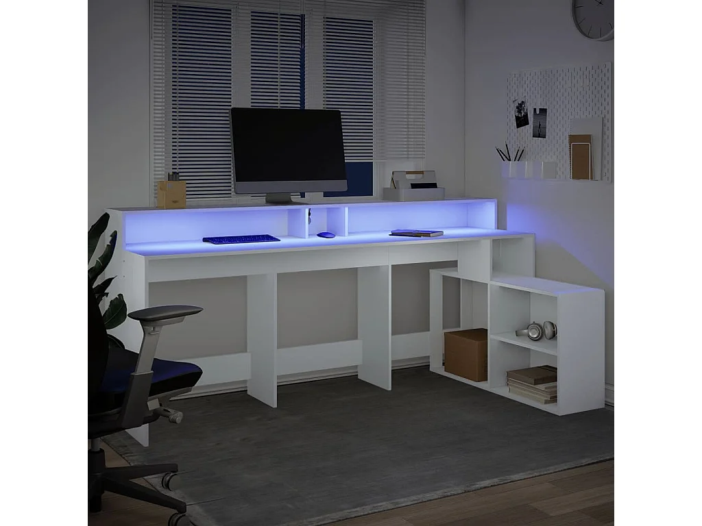 Scrivania con Luci LED Bianca 200x104x91 cm in Truciolato