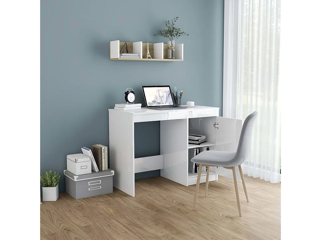 Bureau Blanc brillant 100x50x76 cm Bois d’ingénierie