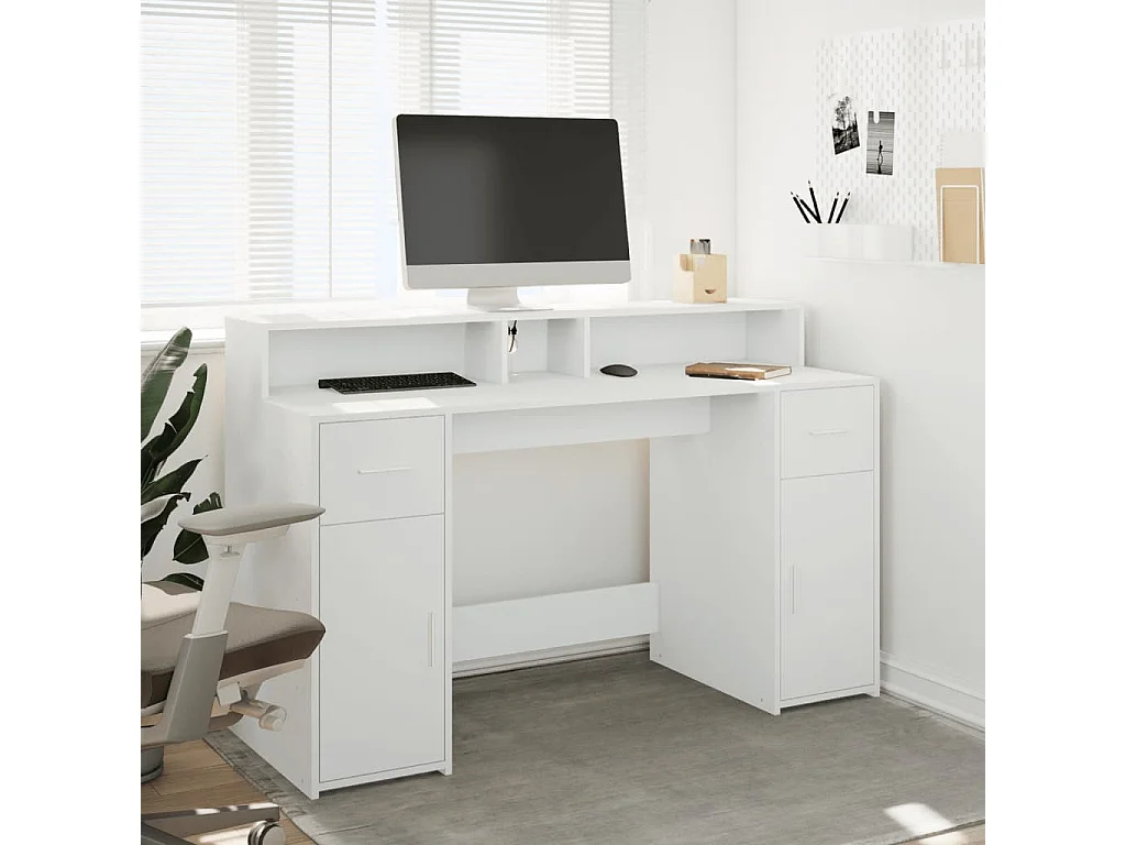 Secretária c/ luzes LED 140x55x91 cm derivados madeira branco