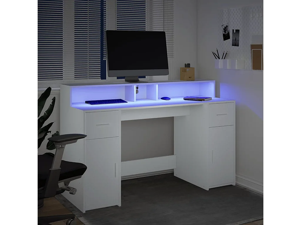 Secretária c/ luzes LED 140x55x91 cm derivados madeira branco