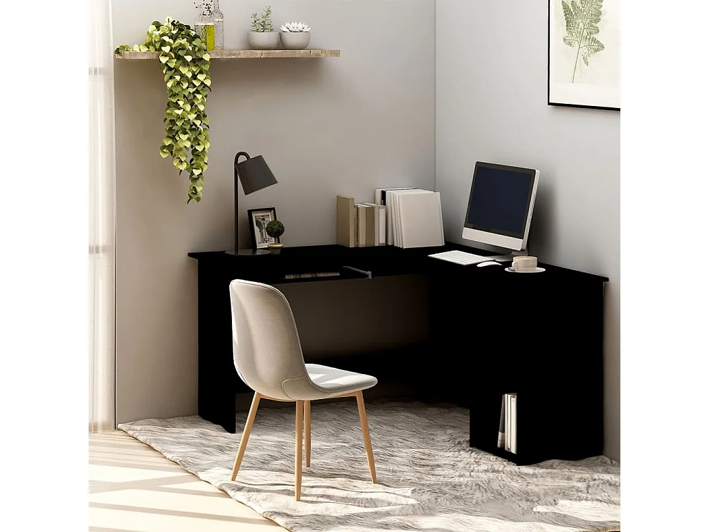 Bureau d'angle en forme de L Noir 120x140x75cm bois ingénierie