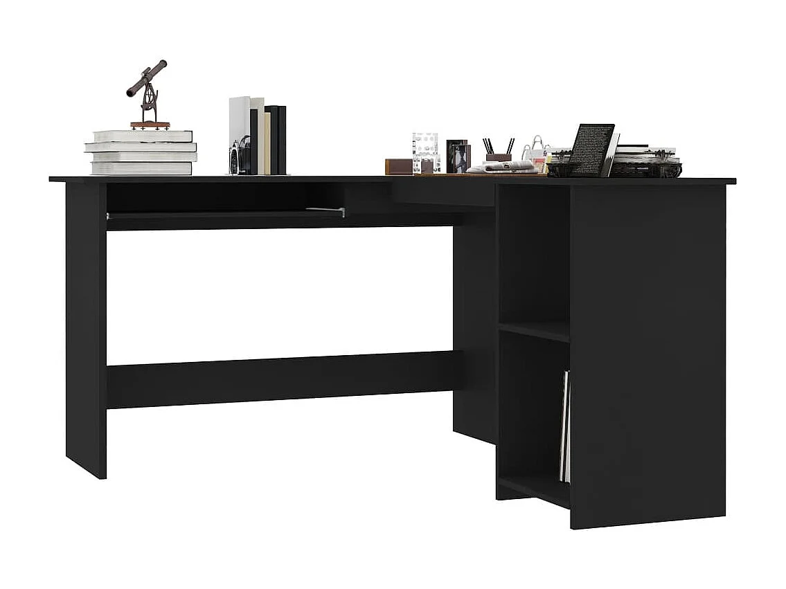 Bureau d'angle en forme de L Noir 120x140x75cm bois ingénierie