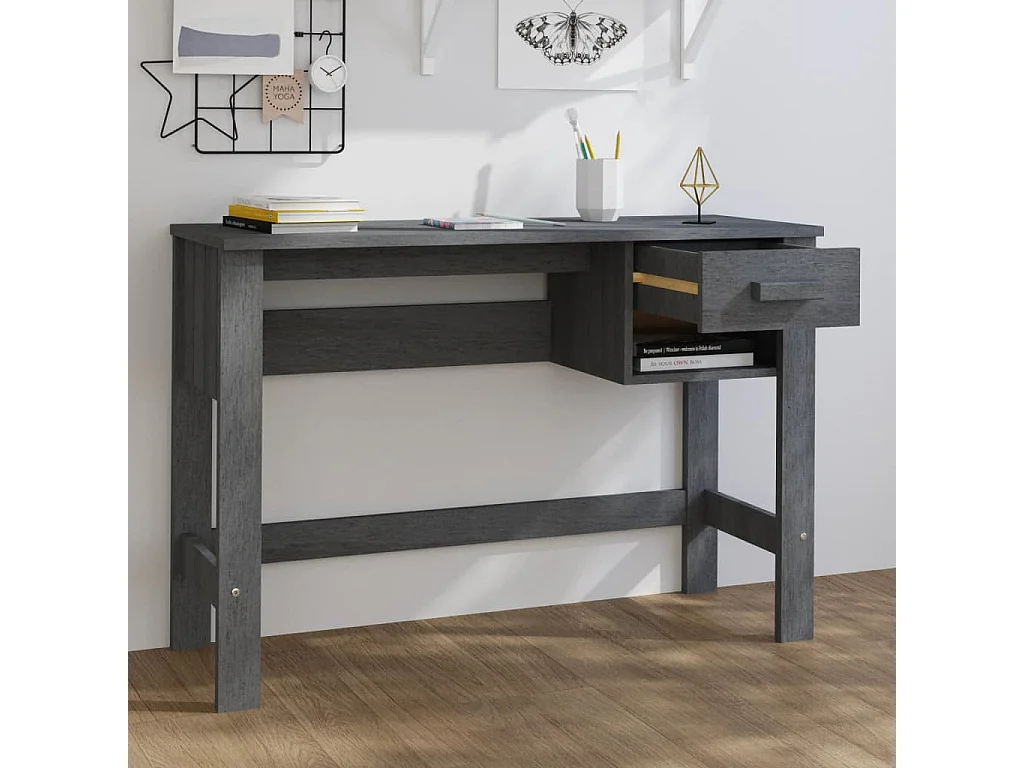 Secretária HAMAR 110x40x75 cm pinho maciço cinza-escuro
