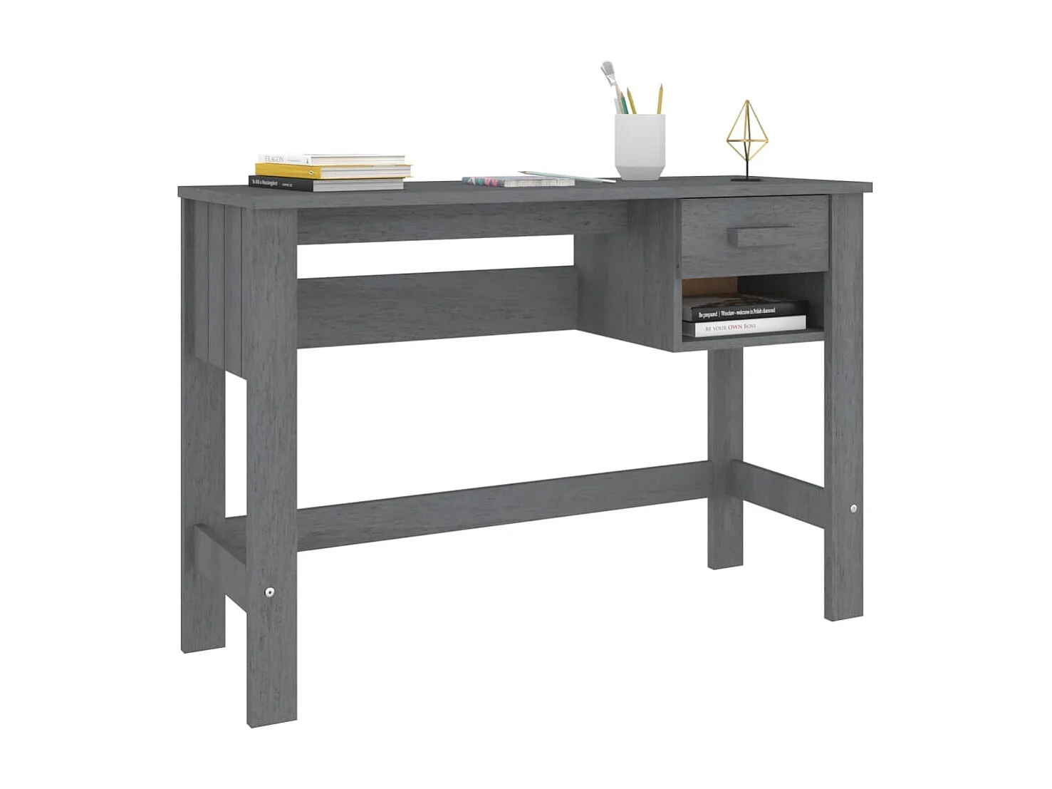 Bureau HAMAR Gris foncé 110x40x75 cm Bois massif de pin