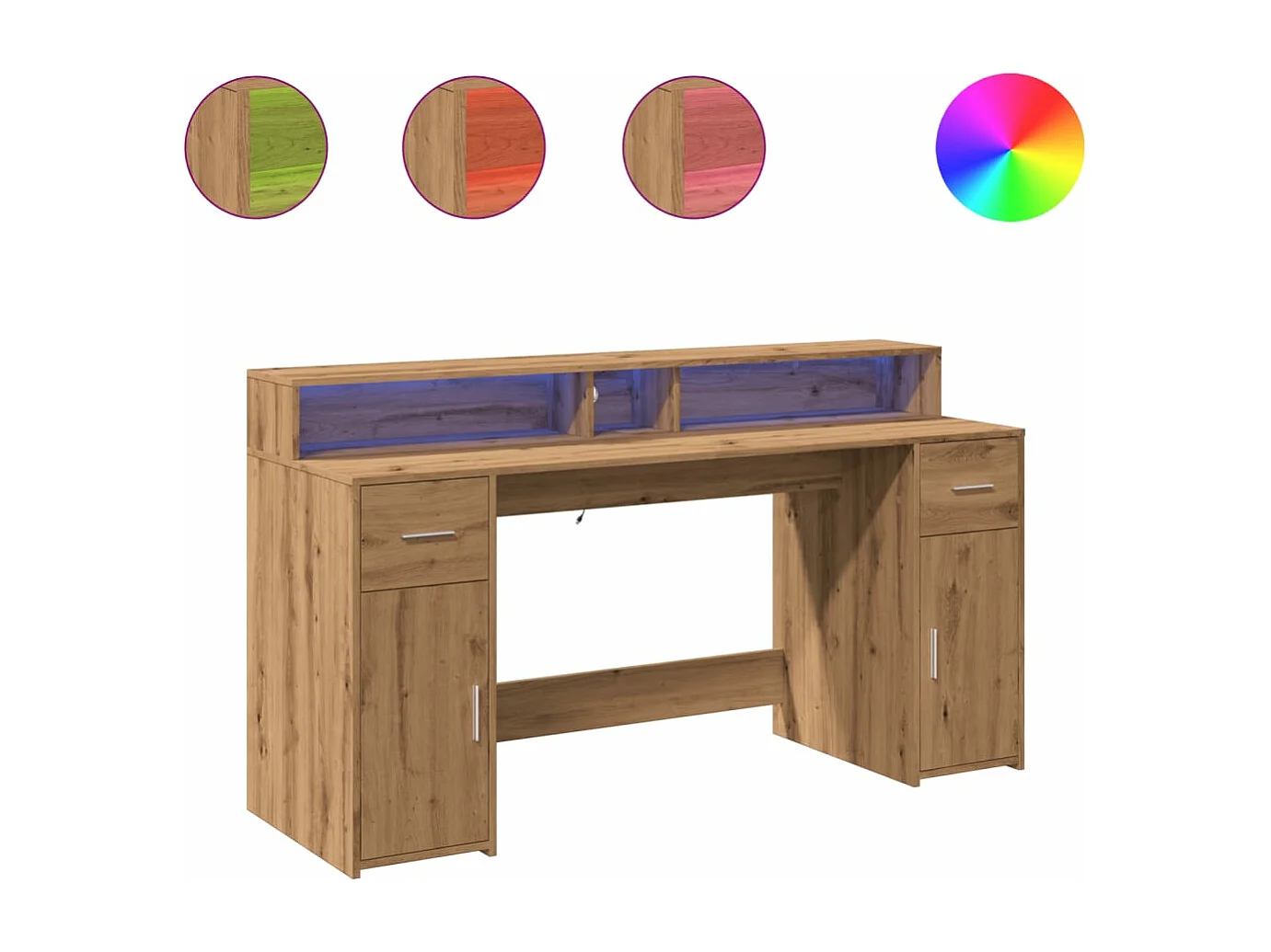 Bureau avec lumières LED chêne artisanal bois d'ingénierie