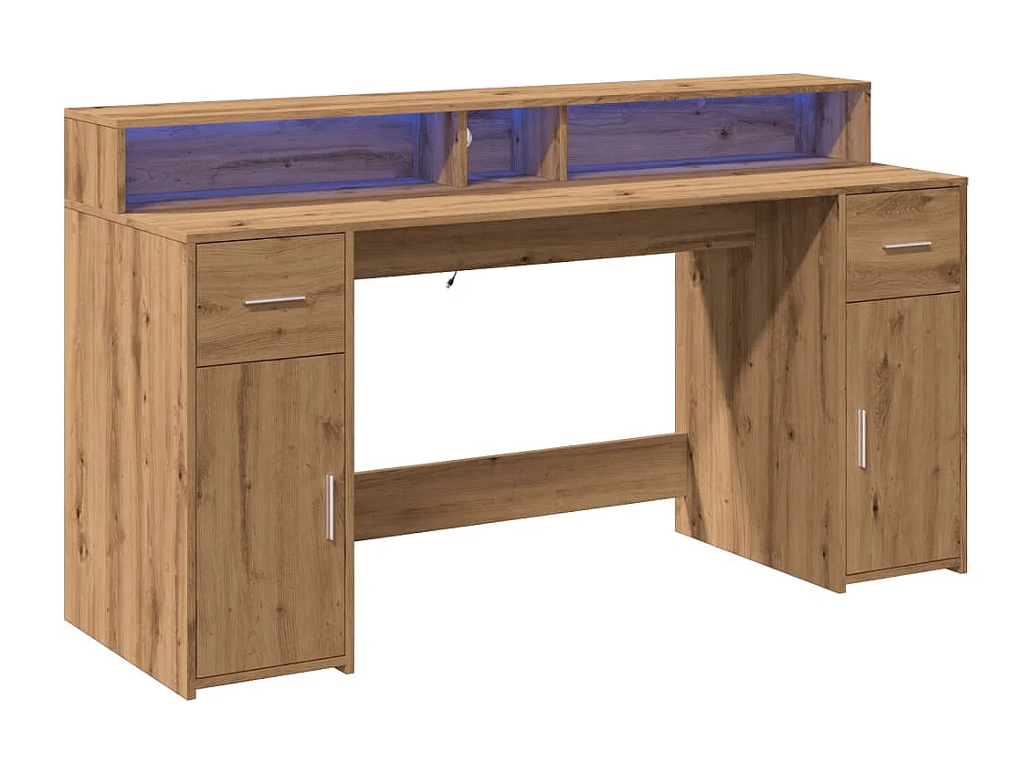 Bureau avec lumières LED chêne artisanal bois d'ingénierie