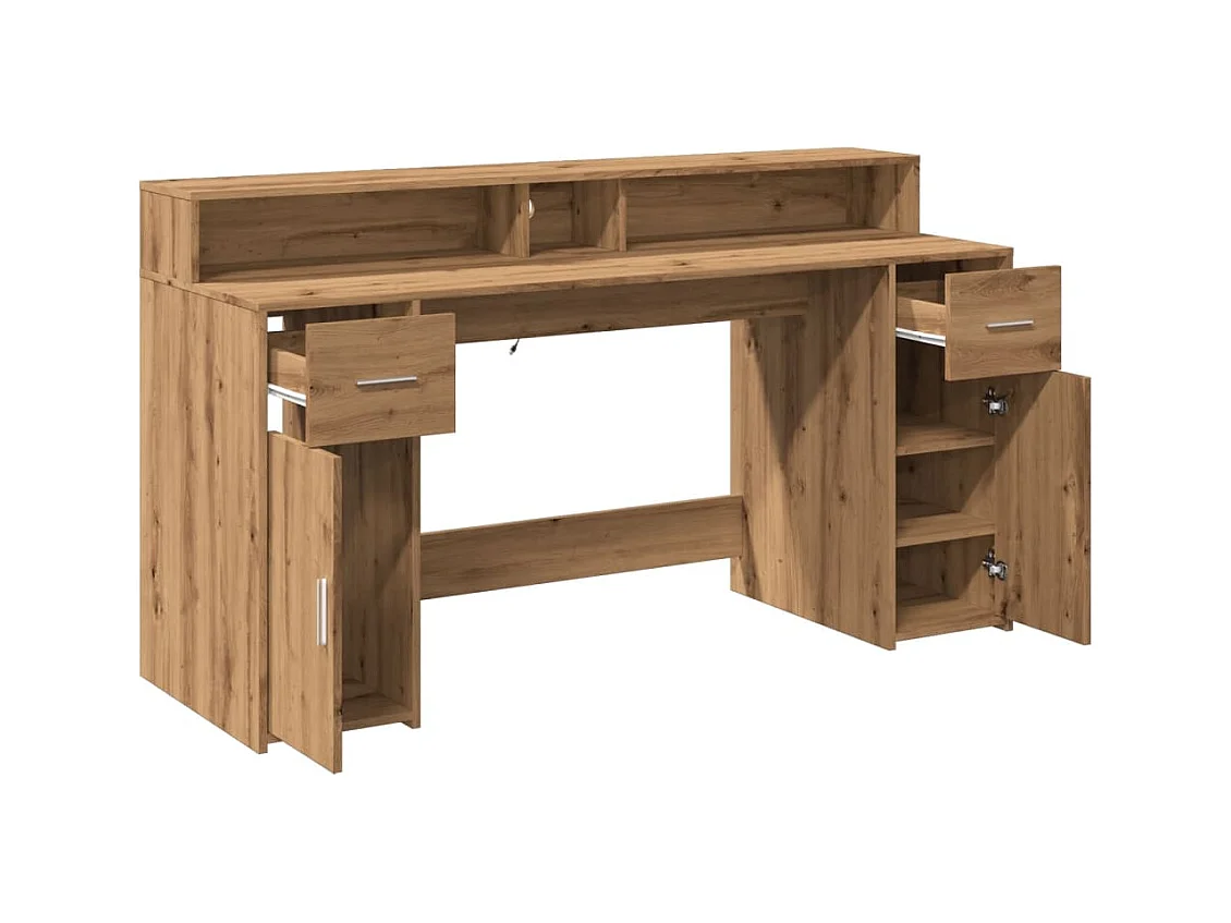 Bureau avec lumières LED chêne artisanal bois d'ingénierie