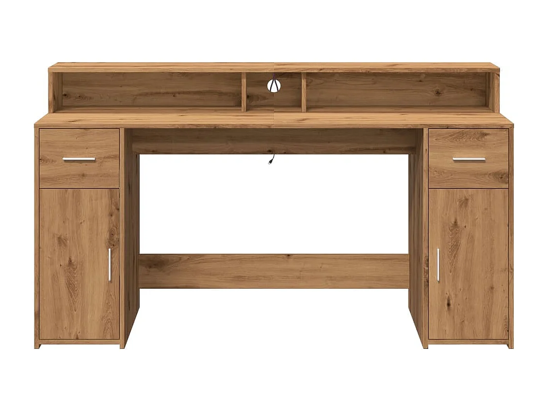 Bureau avec lumières LED chêne artisanal bois d'ingénierie
