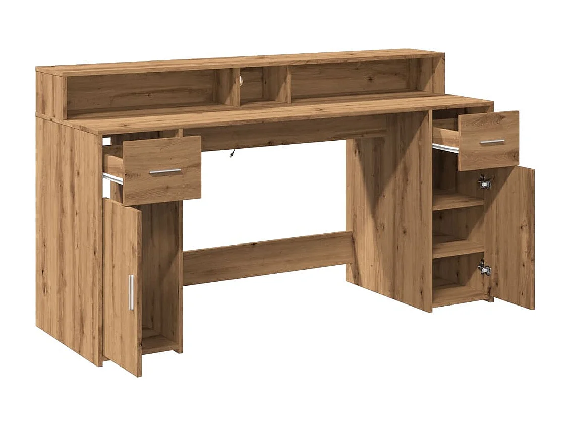 Bureau avec lumières LED chêne artisanal bois d'ingénierie