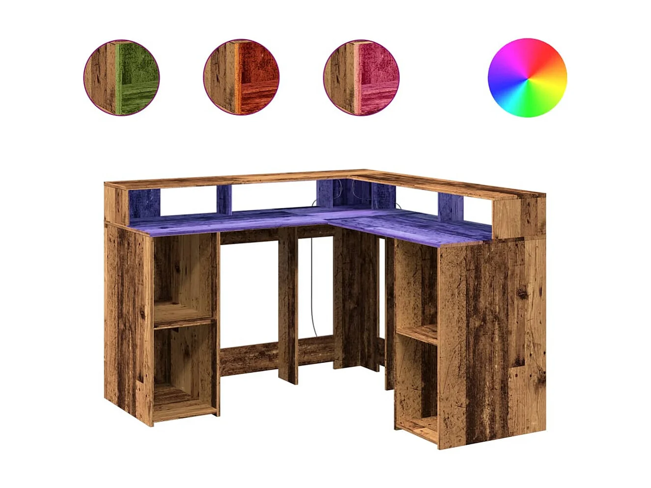Bureau avec lumières LED vieux bois bois d'ingénierie