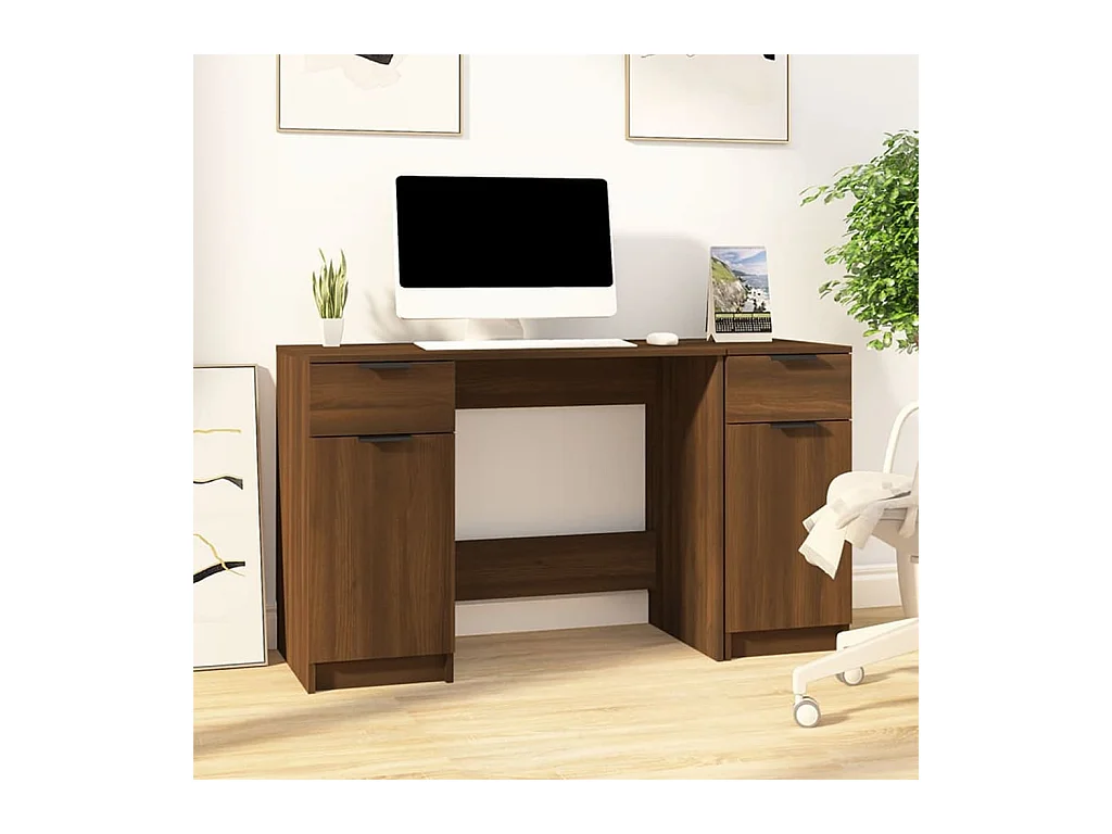 Bureau met bijzetkast bewerkt hout bruin eikenkleur
