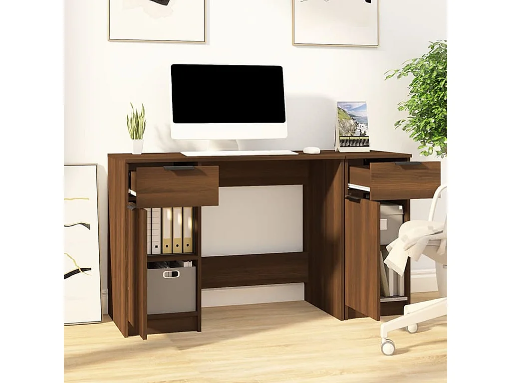 Bureau avec armoire latérale Chêne marron Bois d'ingénierie