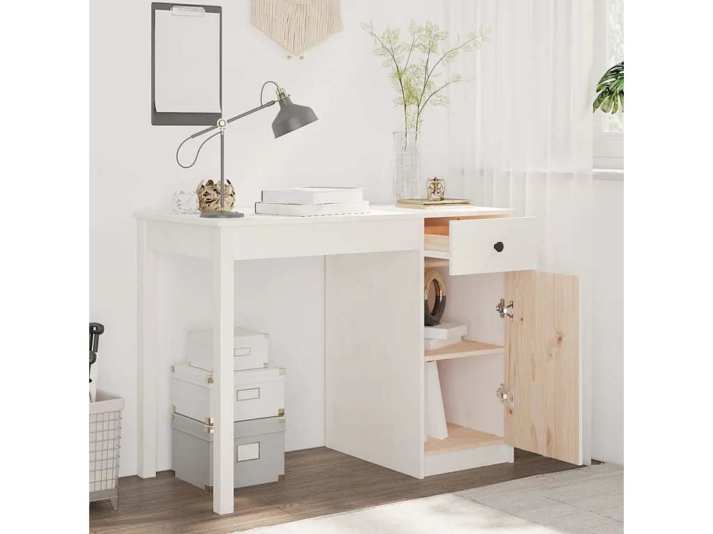 Bureau Blanc 100x50x75 cm Bois massif de pin
