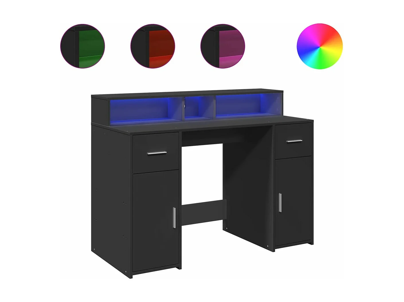 Scrivania con Luci LED Nera 120x55x91 cm in Legno Multistrato