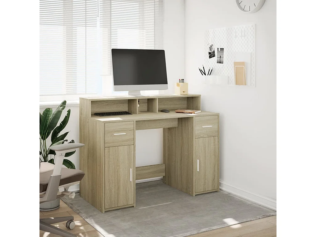 Bureau avec lumières LED chêne sonoma bois d'ingénierie