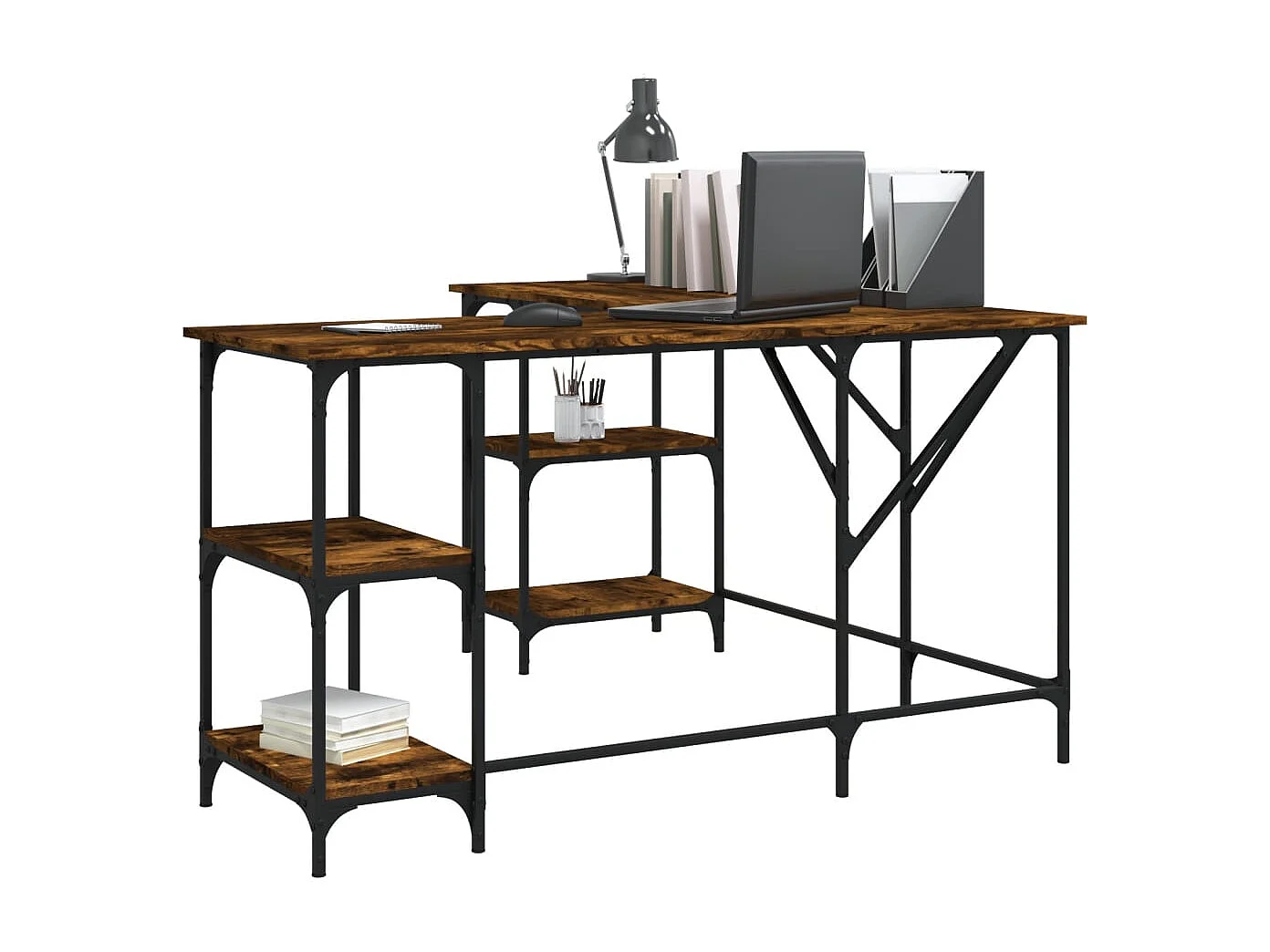 Escritorio madera de ingeniería roble ahumado 139x139x75 cm