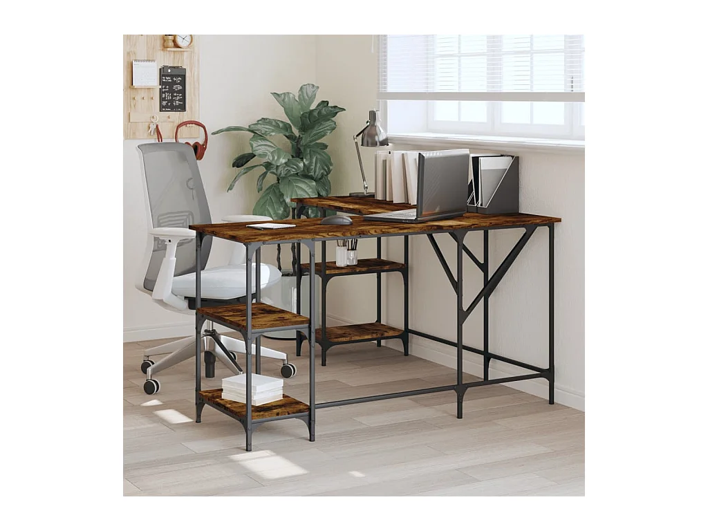 Bureau chêne fumé 139x139x75 cm bois d'ingénierie