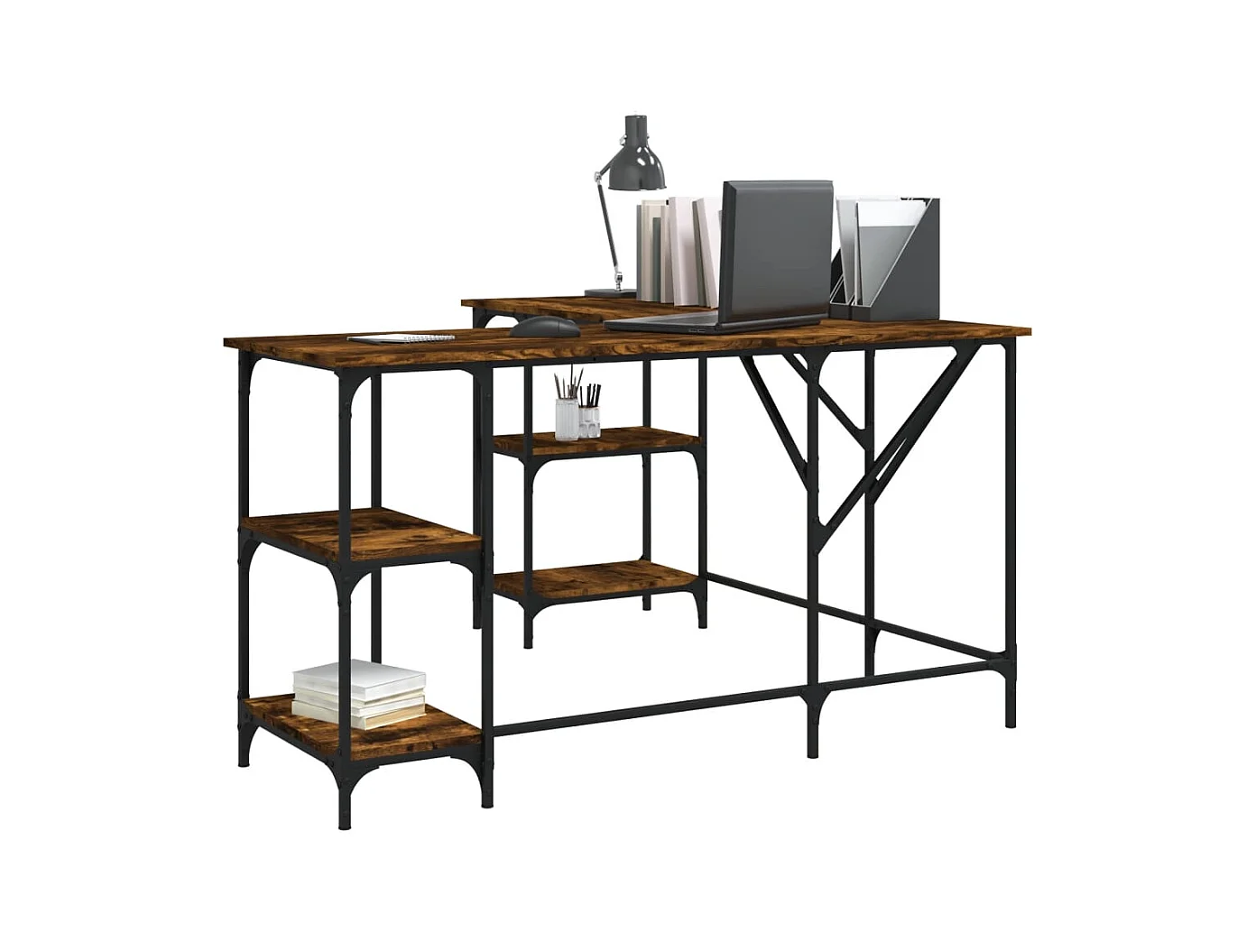 Bureau chêne fumé 139x139x75 cm bois d'ingénierie