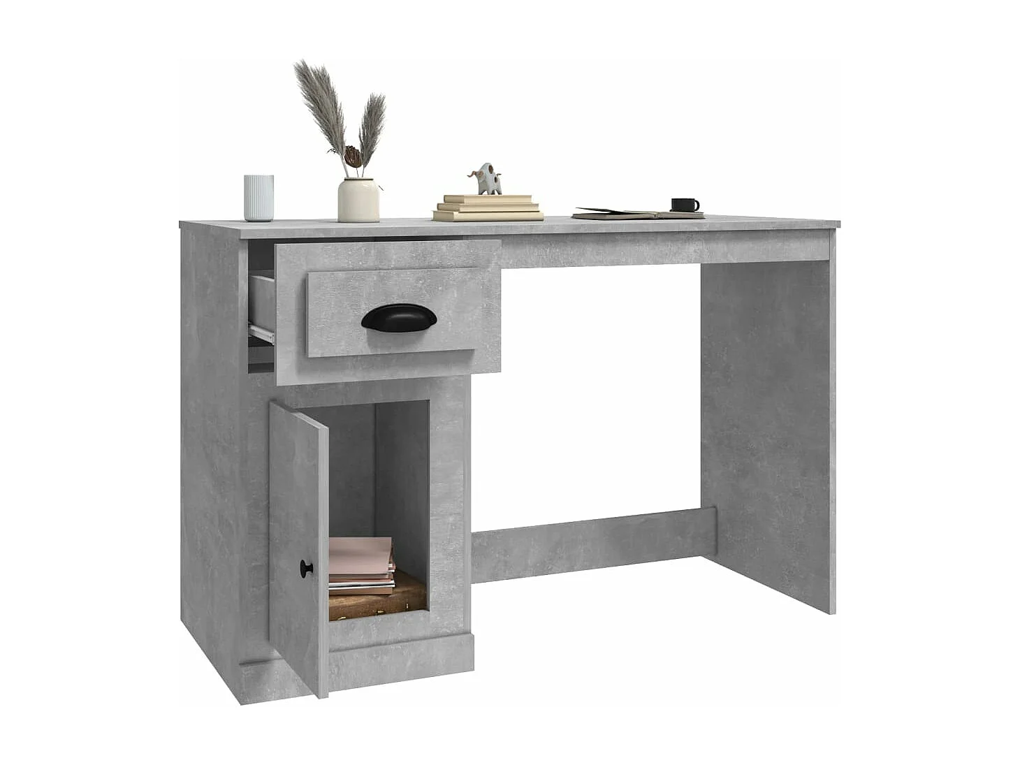 Bureau avec tiroir gris béton 115x50x75 cm bois d'ingénierie