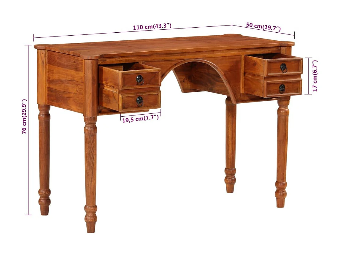 Scrivania con Cassetti 110x50x76 cm in Legno Massello di Acacia