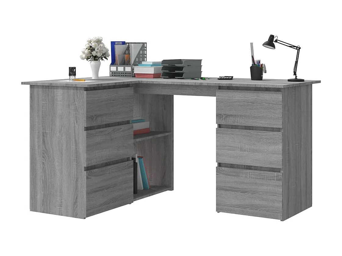 Hoekbureau 145x100x76 cm bewerkt hout grijs sonoma eikenkleurig