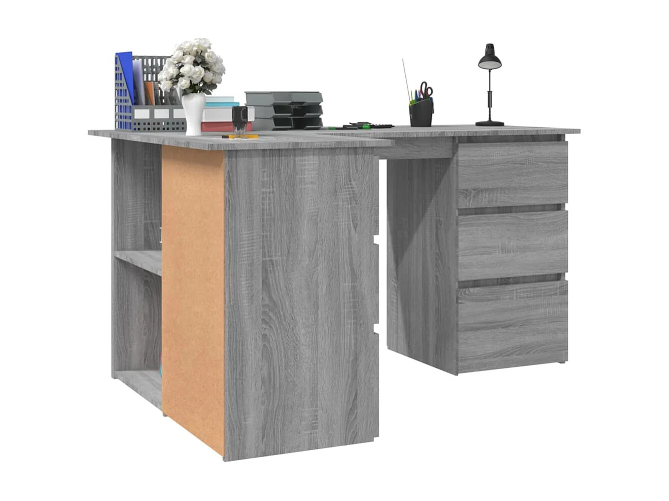 Hoekbureau 145x100x76 cm bewerkt hout grijs sonoma eikenkleurig