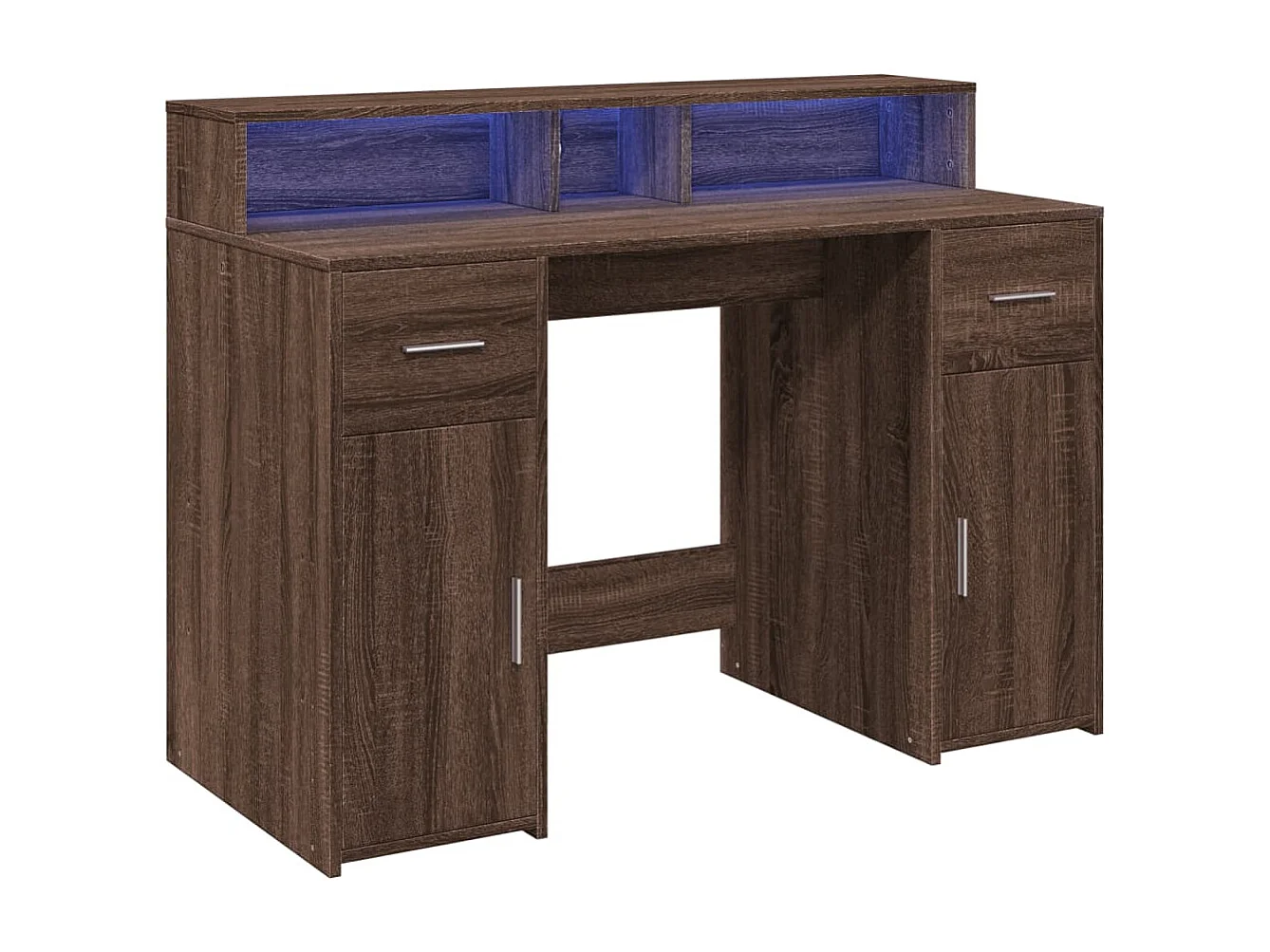 Bureau et lumières LED chêne marron bois d'ingénierie