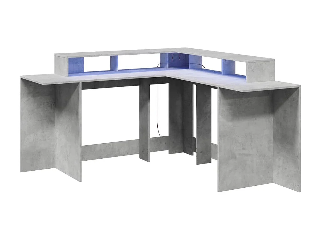Bureau et lumières LED gris béton 152x152x91cm bois ingénierie