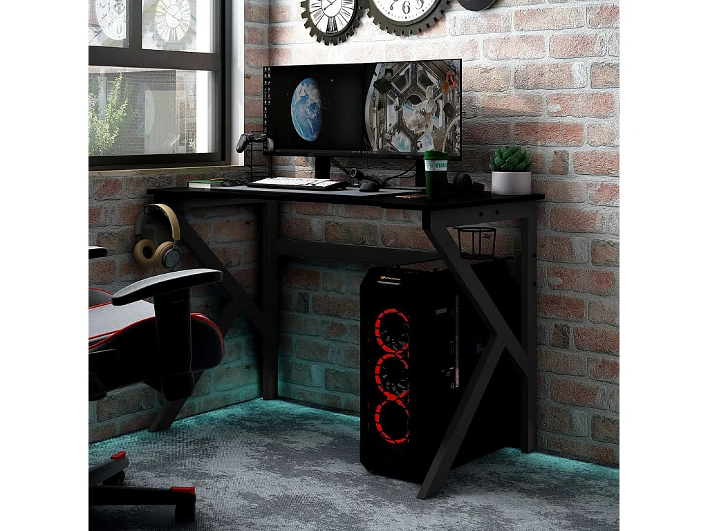 Bureau de jeu avec pieds en forme de K Noir 110x60x75 cm