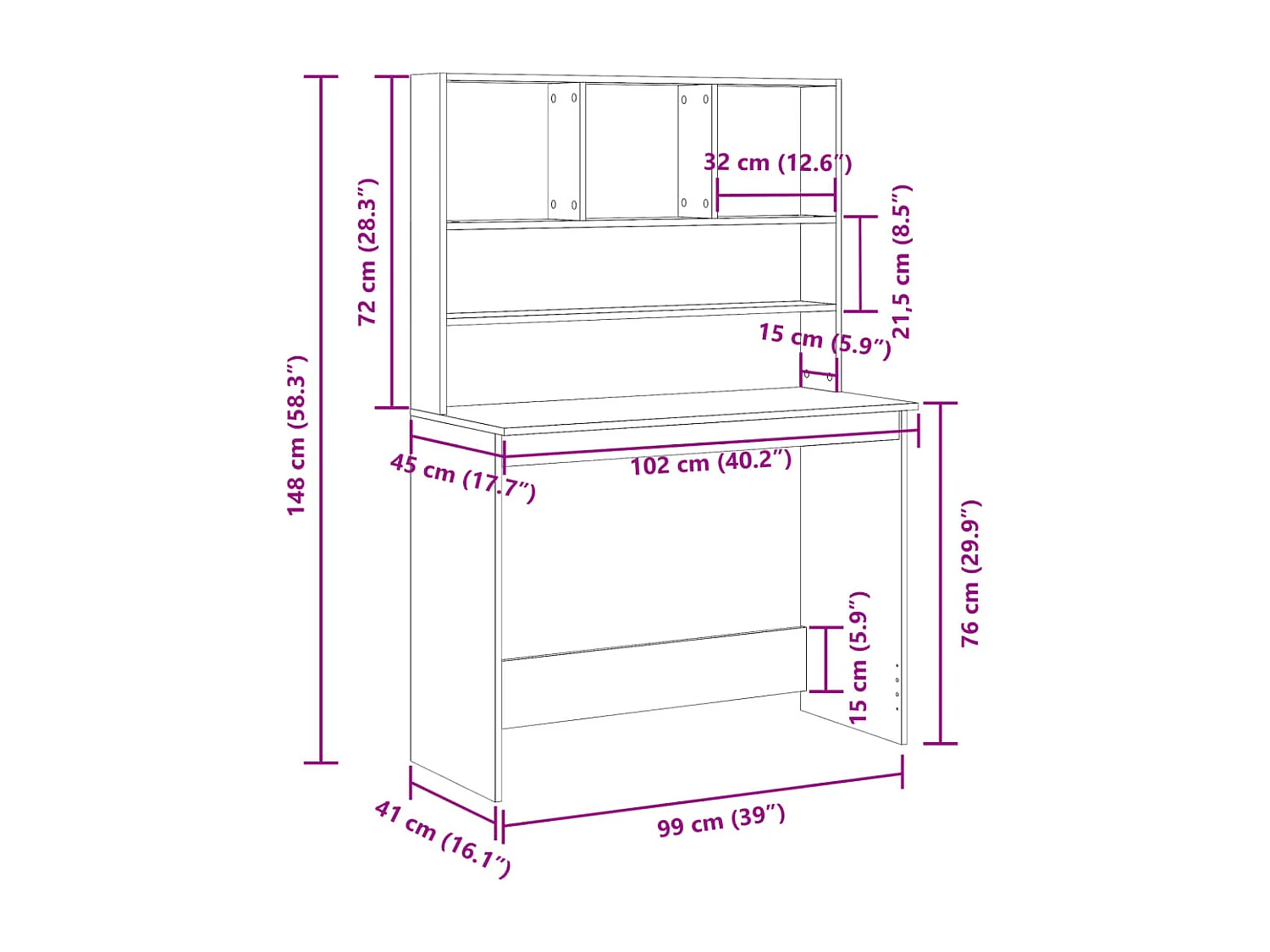 Scrivania Mensole Rovere Artigianale 102x45x148 cm Multistrato