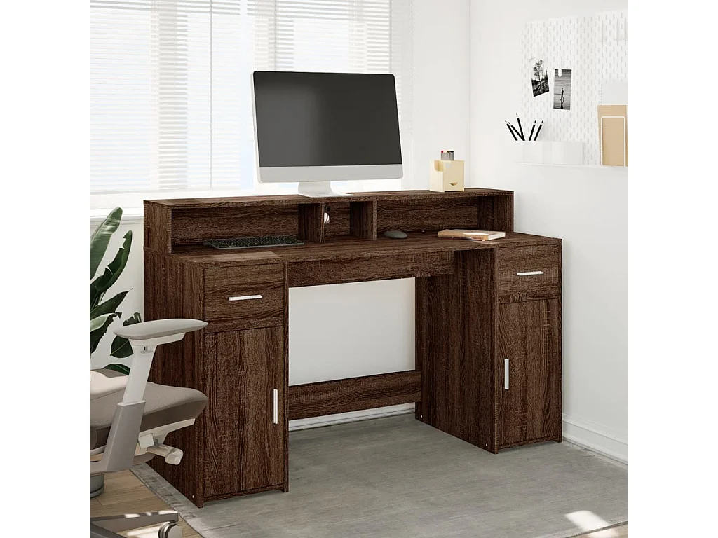 Bureau met LED-verlichting 140x55x91 cm hout bruin eikenkleurig