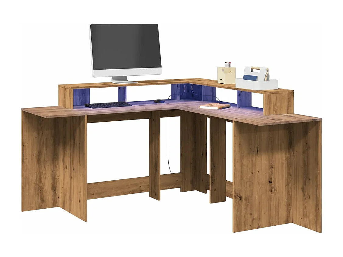 Secretária c/ luzes LED derivados de madeira carvalho artisiano