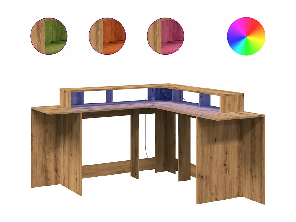 Secretária c/ luzes LED derivados de madeira carvalho artisiano