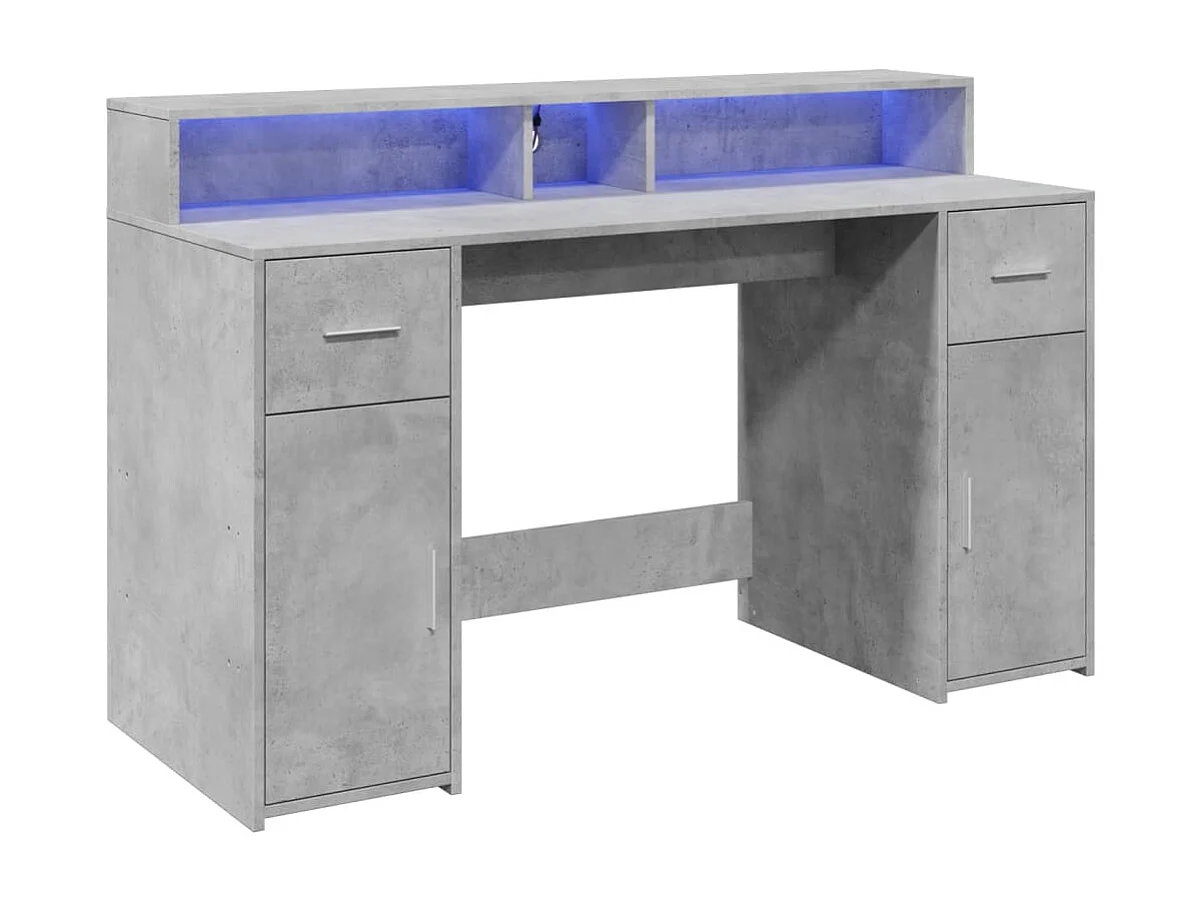 Escritorio con LED madera ingeniería gris hormigón 140x55x91 cm