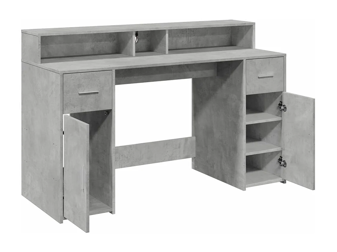 Bureau et lumières LED gris béton 140x55x91cm bois d'ingénierie