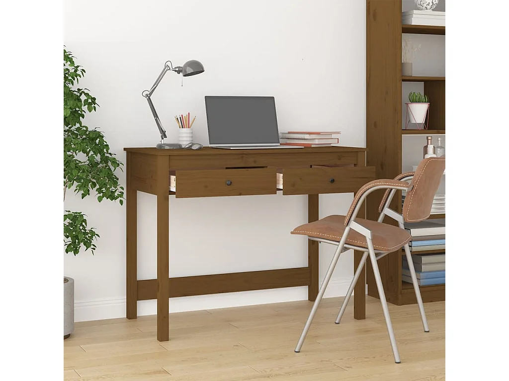 Bureau avec tiroirs Marron miel 100x50x78 cm Bois massif de pin