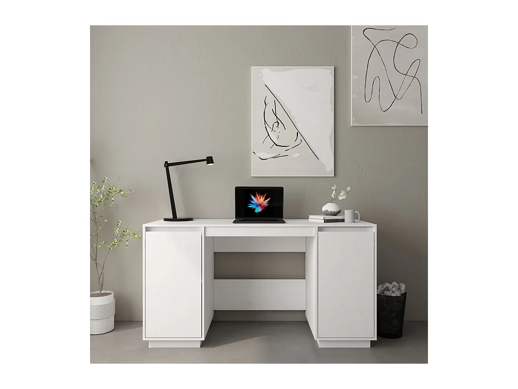 Bureau 140x50x75 cm massief grenenhout wit