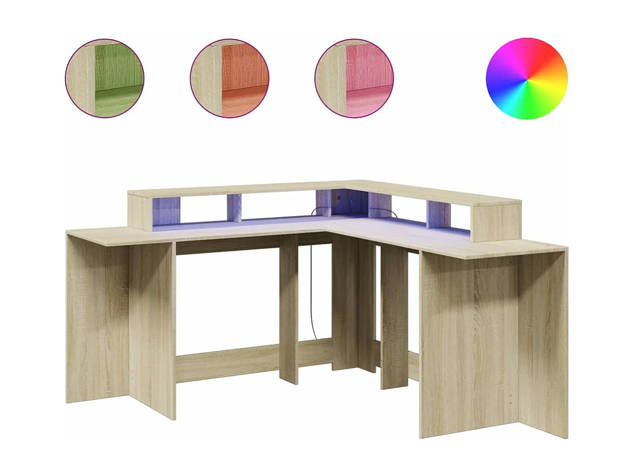 Bureau met LED-verlichting 152x152x91 cm hout sonoma eikenkleur