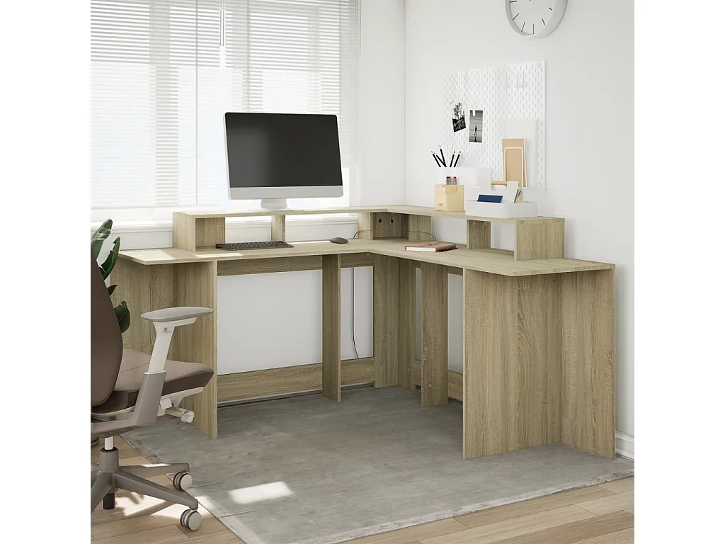 Bureau met LED-verlichting 152x152x91 cm hout sonoma eikenkleur