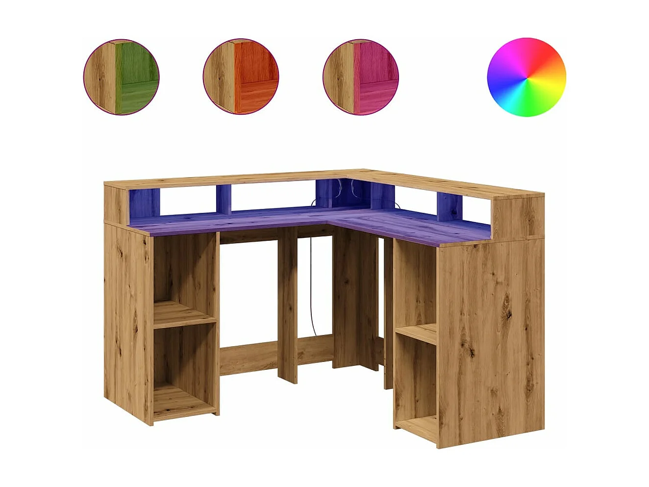 Bureau avec lumières LED chêne artisanal bois d'ingénierie