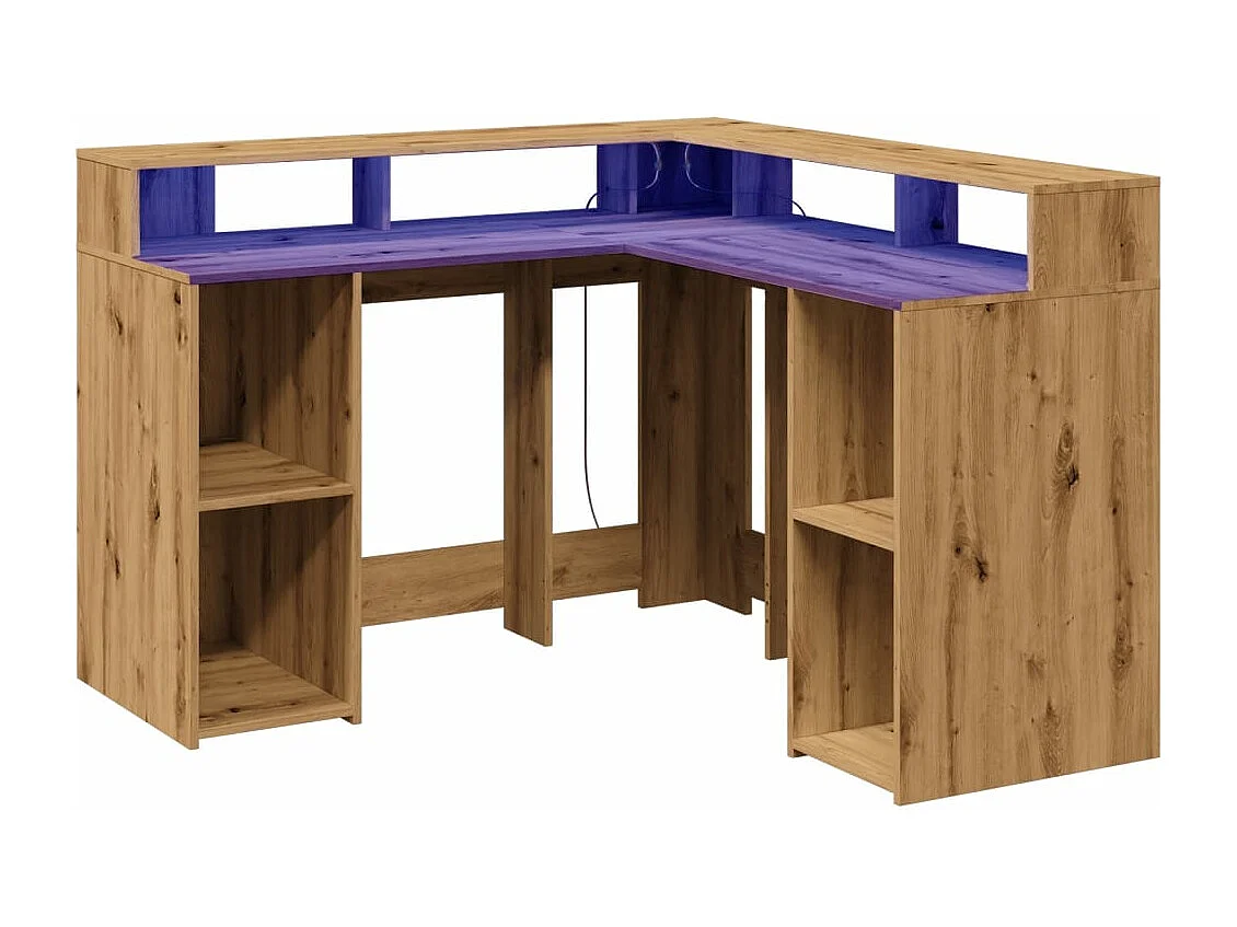 Bureau avec lumières LED chêne artisanal bois d'ingénierie