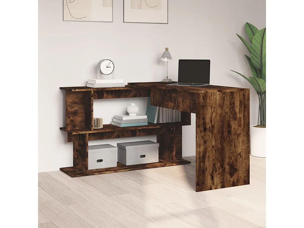 Bureau d'angle Chêne fumé 200x50x76 cm Bois d'ingénierie