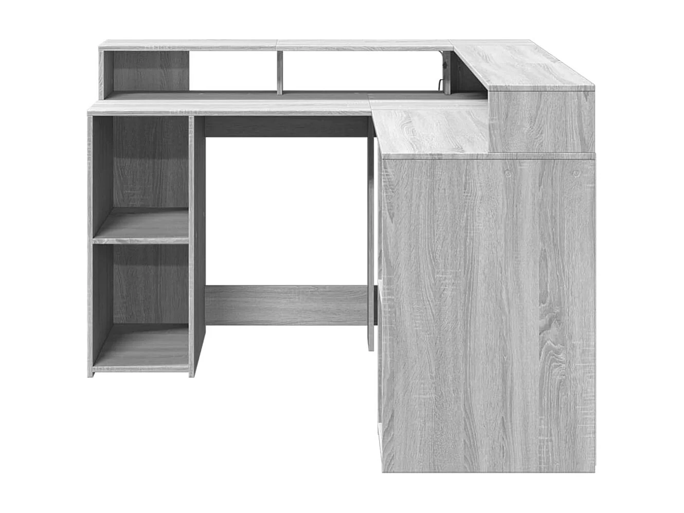 Scrivania con Luci LED Grigio Sonoma 130x130x91cm in Truciolato