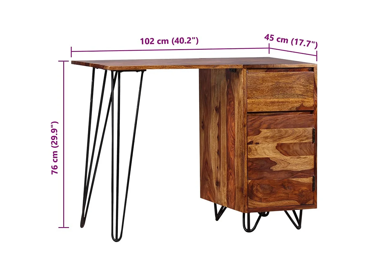 Bureau avec 1 tiroir et 1 armoire Bois massif
