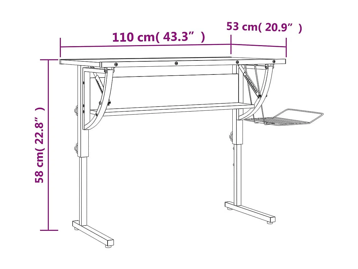 Basteltisch Schwarz & Grau 110x53x(58-87)cm Holzwerkstoff Stahl