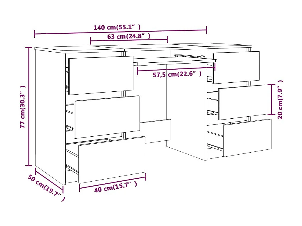 Bureau Chêne fumé 140x50x77 cm Bois d'ingénierie