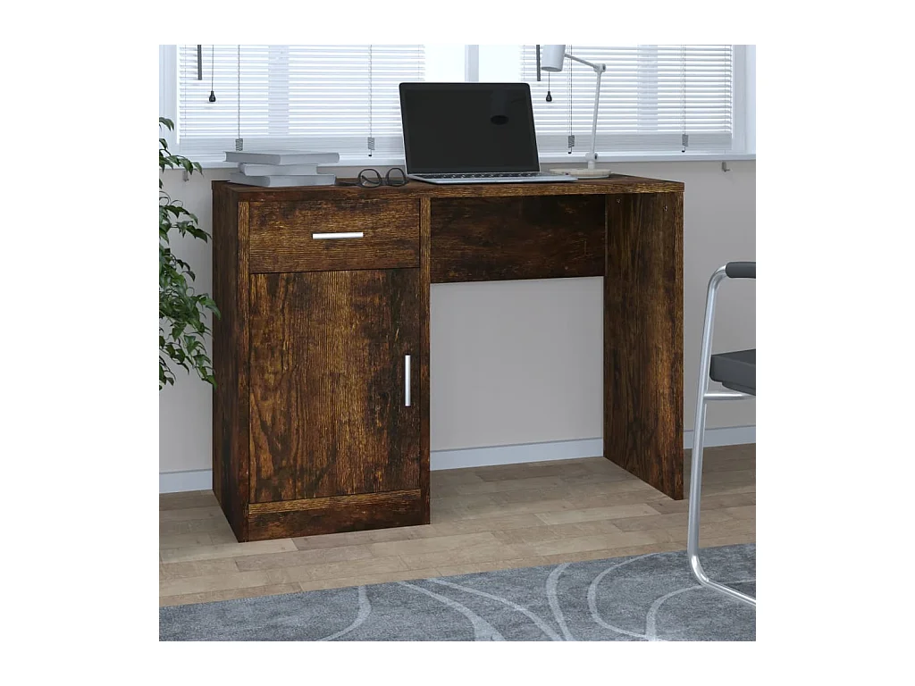Bureau avec tiroir et armoire Chêne fumé 100x40x73 cm